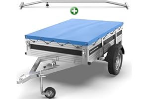 Tarpofix® Bâche pour remorque Plate 209 x 134 x 7,5 cm + 1x Arceau de bâche (réglable 100-145 cm) - Bache remorque PVC - Bâche de Couverture pour diverses remorques de Voitures de 750kg FP3