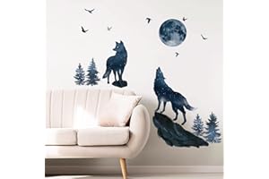 wondever Adesivi Murali Lupo e Luna Sticker da Muro Lupo Albero Adesivi da Parete per Camera Ragazzi Camera da Letto Soggiorno