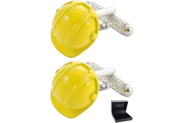 Boutons de Manchette - Avec Boîte - Pour Homme Bricolage Jaune - Casque Chantier - Laiton - Ingénieur Constructeur Construction Superviseur - Une Paire