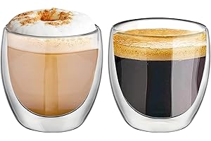 KAMEUN Latte Macchiato Gläser Doppelwandige, 2er Set 250ml Doppelwandige Gläser aus Borosilikatglas, Kaffeegläser Teegläser Thermogläser Doppelglas Cappuccino Gläser