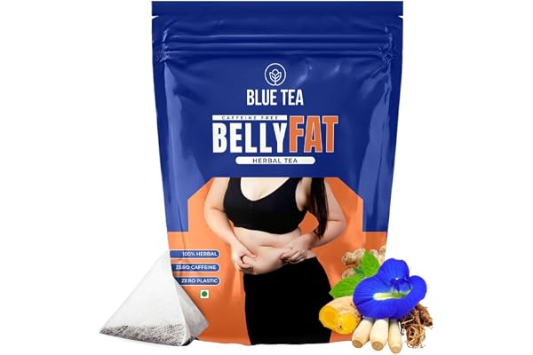 BLUE TEA - Belly Tea - 30 Tea Bags - Pyramid Plant Based Caffeine Free - Herbal Tea - Sugar Free Zipper Pack