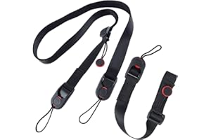 COACOM 1 sangle pour appareil photo et 1 dragonne pour appareil photo, cordon pour appareil photo, dragonne, sangle multifonction réglable, compatible avec la plupart des appareils photo (noir), Noir