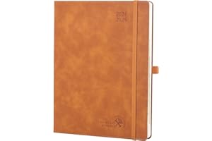 POPRUN Agenda 2025 Settimanale 26,5 x 21,5 cm, 1 Pagina a Settimana con 1 Pagina di Appunti, Portapenne Autoadesivo, Copertina Morbida, Carta Spessa da 100 GSM, Marrone