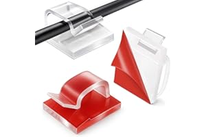 Aujzoo 50 piezas de clips y ganchos adhesivos para cables, soporte de gestión de cables para organizador, pared, escritorio, hogar y oficina