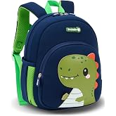 PROTAURI Children's Backpack Child 2-5 Years 10.8L Dino | Chest Strap Reflective Waterproof Breathable Ergonomic Dinosaur 3D