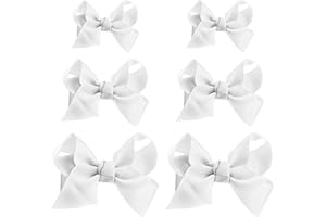 LUSOFIE 6Pcs White Bow Hair Clips for Girls Hair Bow Clips Ribbon Alligator Clips Hair Accessories for Teen Toddler Girls Kids (6inch ×2, 4inch ×2, 3inch ×2)