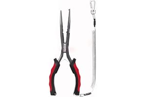 Booms Fishing F03 Needle Nose Fishing Pliers, 9" Fisherman's Pliers, Long Nose Hook Remover, Saltwater Resistant Fishing Gear, Red