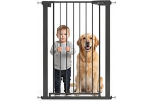 Venture Stair Gate - Q-Fix 110cm Extra Tall Baby Gate for Stairs & Doorways - 73-80cm Wide Indoor Dog Gate, Pressure Fit with Auto-Close & 90° Two-Way Open - Black