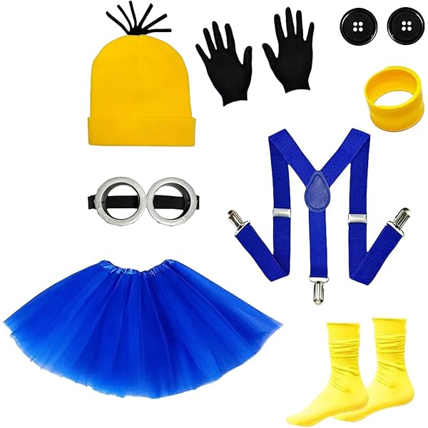 Lot de 5 accessoires de costume du Minions, lunettes, bonnet jaune, petite jupe, sangle, gants noirs, costume de carnaval pour femme, accessoires de costume pour Halloween, cosplay, carnaval, film