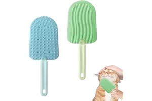 YREYBN 2PCS Cat Tongue Brush, Cat Tongue Comb, Soft Cat Brush, Washable Silicone Cat Tongue Comb, for Long Or Short Haired Cats,Multifunctional Cat Grooming Brush Cat Comb for Pets Grooming (Blue, Green)