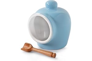 WM BARTLEET & SONS 1750 Wm Bartleet & Sons Traditional Porcelain Small Salt Pig with Wooden Salt Serving Spoon - Blue