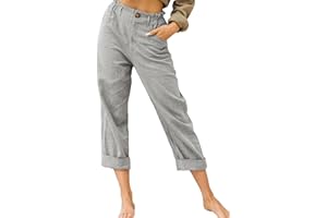 CheChury Mujer Pantalones Casuales de Lino de Algodón Vintage Cintura Alta Elástico Pantalones Rectos Verano con Bolsillos Ligeros y Cómodos Mujer Verano Ligero Casual Pantalones Rectos