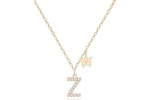 MJARTORIA Initial Necklace A to Z Gold Capital Letter Necklaces with Crystals Butterfly Pendant for Women Girl