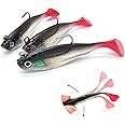 Peslogy 3D Eyes Soft Fishing Lure Single Hook Baits Artificial Bait Fishing Accessories with Floating Swivel Tail for Bass, Trout, Red Drum, Pike, Mackerel, Pollock, Cod in Freshwater and Saltwater