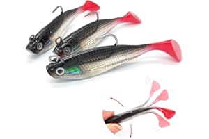 Peslogy 3D Eyes Soft Fishing Lure Single Hook Baits Artificial Bait Fishing Accessories with Floating Swivel Tail for Bass, Trout, Red Drum, Pike, Mackerel, Pollock, Cod in Freshwater and Saltwater