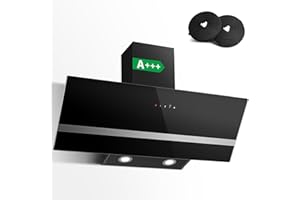 SNDOAS 90cm Cooker Hood, A+++ Wall Mounted Extractor Hood with DC Motor, 400 m³/h, 3 Speed & Booster, Touch Control and Recirculating & Ducting System for Kitchen Extractor Fan, Tempered Glass, LED