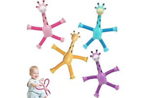 YISKY Jirafa Tubo Juguete, 4 Piezas Jirafa Telescópica con Ventosa, Ventosa telescópica Jirafa Juguete, Juguetes sensoriales de Tubo Pop de Jirafa, Juguetes de Tubo Telescópico