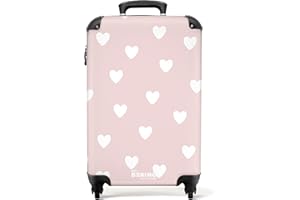 NoBoringSuitcases.com® Kinderkoffer Koffer Mädchen Trolley Handgepäck Hartschalenkoffer Klein Geschenk - Kinder - Muster - Pink - Herzen -, Koffer klein 55x40x20