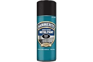 Hammerite Spray Paint for Metal. Direct to Rust Exterior Black Metal Paint, Satin Finish. Corrosion Resistant Black Paint and Rust Remover, 8 Year Protection - 400ml Aerosol 0.5 SqM Coverage​