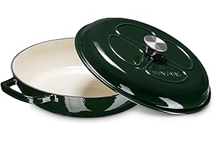 Navaris Pentola Ghisa Smaltata - Casseruola Forno Legna 3,5 L - Pirofila Coperchio - Cottura Fornelli Gas Induzione - Forma Tonda Bassa - Verde