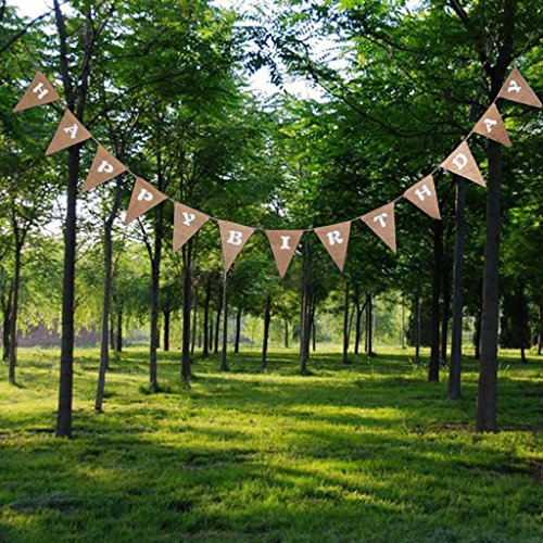 PsmGoods® Weinlese-Herz Jute Sackleinen hessischen Bunting Banner Flag für Hochzeitsfest-Dekoration-weiße Spitze 3m (Happy Birthday) - 3