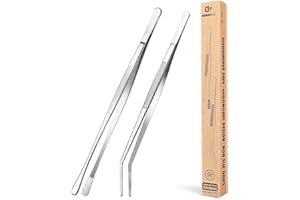 BUNDLEPRO Juego de 2 Pinzas de Cocina Profesionales, Pinzas Finas de Acero Inoxidable para Reparar Comida, Mariscos Y Barbacoa（Plateado）