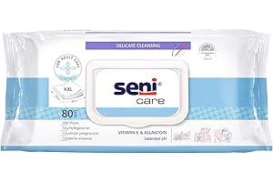 SENI CARE - 640 x extra dicke Feuchtpflegetücher (20x30 cm) Körperreinigungstücher mit Vitamin E - 8 Packungen mit je 80 Stück