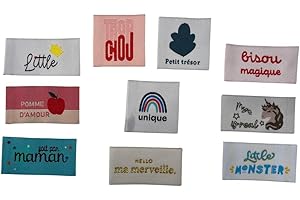 FILOUFACE Étiquette tissée à coudre Lot de 10 Message Fun Customisation textile Thème Bébé