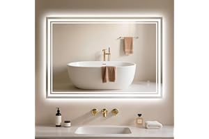 ‎ARCHALUXE Badspiegel-mit-Beleuchtung 80x60cm - Badezimmerspiegel LED Badezimmer Spiegel mit Beleuchtung Beschlagfrei, Touch-Schalter, Dimmbar, 3 Lichtfarben, Wandspiegel Led-Spiegel-Bad Horizontal/Vertikal