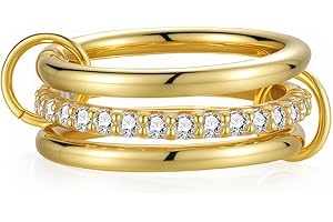 Emibele Stapelbare Ringe für Frauen, Multi-Link Verbunden Gold Silber Ringe für Frauen Nicht Anlaufen, Interlocking Metall Stapelbar Bands, Schmuck Geschenk für Geliebte Menschen, Größe 6-10