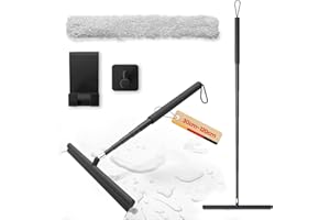 MANNICIX Rasqueta Limpiacristales para Ducha, Limpiacristales con Mango Extensible, Rasqueta limpiacristales y Microfibra Ventana Arandela, Kit de Escobilla de Limpiez para Baño, Azulejos, Espejos (Negro)