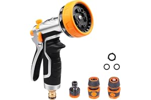 Onarway Garden Hose Spray Gun: 10 Patterns Multi Jet High Pressure Water Hose Gun Spray Nozzle Metal Hose Pipe Head Garden Watering Attachment Set