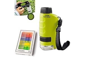 HOIDOKLY Microscope de Poche, 60-120x Microscope pour Enfants, Mini Microscope Portable Enfant, Miniscope avec 12 Lames de Microscopes pour Exploration Scientifique (Yeollow)