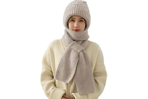 Vmhkjo Integrierter Gehörschutz Winddichte Mütze Schal,2 in 1 Winddichter Mützenschal Niedlich Mütze Schal Set Damen mit Brosche Winter Warm Strickmütze,Kapuzenschal für Frauen