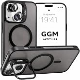 GGM GİYİM & AKSESUAR MagSafe ile Uyumlu Kamera Lens Hediyeli Mat Şeffaf PC Telefon Kılıfı &ndash; Manyetik Standlı, Darbe Emici (Si