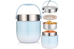 IXYDOR Recipiente térmico para alimentos, 1200 ml, cuenco térmico con tapa, recipiente para calentar de acero inoxidable con cuchara plegable, fiambrera térmica para niños y adultos para guardar papillas