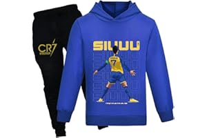 Temolie Tute da ginnastica per bambini con cappuccio e pantaloni da jogging 2 pezzi ragazzi ragazze casual stampa calcio abbigliamento felpa set 4-13 anni tuta abiti