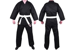 MAR INTERNATIONAL MAR | Traditional Karate Gi Student Uniform | Kids Karate Suit | Men & Women; Kids & Adults | Lightweight Poly/Cotton Fabric - 7.5oz Fabric | Sizes: 90cm-210cm| Black (Free White Belt)