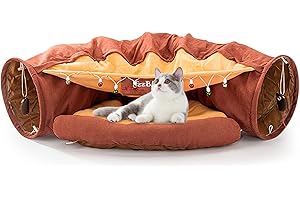Galatée Letto Per Gatti, Tunnel Per Gatti Con Tappetino, Cuccia Per Gatti Con 2 Palline Di Peluche Appese, Letto a Tunnel Per Gatti, Tunnel Per Gatti Per Gatti Da Interni(Marrone Scuro)