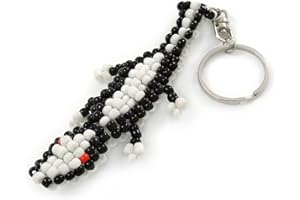 Avalaya Black/White Glass Bead Crocodile Keyring/Bag Charm - 17cm Length