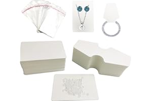 DUGYIRS Carte D'affichage de Boucle D'oreille Carte D'affichage de Collier,200 Pièces Cartes Porte-Bijoux Étiquettes en Papier Vierge avec 100 Pochettes Auto-Scellantes pour Présentoir à Bijoux (Blanc)
