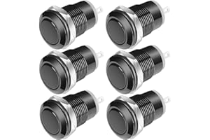 Gebildet 6pièces Noir 12mm Bouton Poussoir Etanche Bouton Poussoir Momentané en Acier Inoxydable on Off 2A 12V/24V/125V/250VAC (tête Plate)