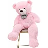 80 cm Papyonlu Sevimli Peluş Şaşkın Ayı - Sevgiliye &Ouml;zel HEDİYE Pembe