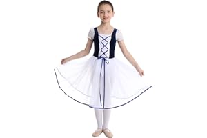 Xnihocha Girls Kids Romantic Ballet Tutu Long Fancy Tulle Skating Dress Velvet Mesh Lacework Lyrical Dancewear