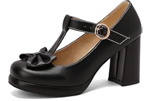 LROEY REOLY Scarpe Mary Jane da Donna con Tacco Largo, Pompe al Tallone Alto Punta Rotonda Gancio Orientabile Vestito Pumps con Plateau Semplici, Numero 33-44