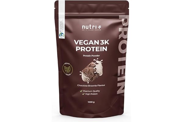 Nutri + PROTEIN POWDER VEGAN Chocolate Brownie 1kg - poudre de protéines multi-composants végétales sans lactose - shake protéiné Nutri-Plus Shape & Shake
