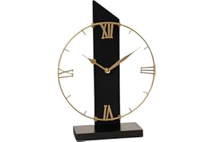 MOORG Orologio da Tavolo dal Design Moderno, Orologio da Comodino in Legno e Metallo, Orologio da Tavolo Vintage 23x31 cm