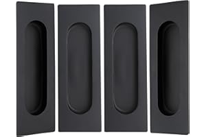 Malimali 120mm Sliding Door Handles Recessed Finger Flush Pulls for Kitchen Cabinet Door Closet Door Stainless Steel Rectangular Door Pulls Cupboard Hardware (Matte Black, 4 Pack)