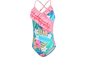 Aisyee Maillot de Bain Fille 1 Piece Maillot de Bain à Volants pour Enfant Fille Maillot de Bain Fille 3-16 Ans