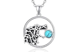TANGPOET Wolf Halskette Wolf Anhänger Kette 925 Sterling Silber Wikinger Anhänger Signet Amulett Halskette mit Türkis Tier Schmuck